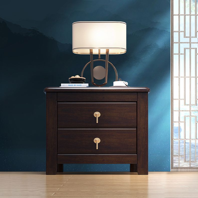 2 cajones Mesa nocturna contemporánea de madera sólida de madera espresso de madera
