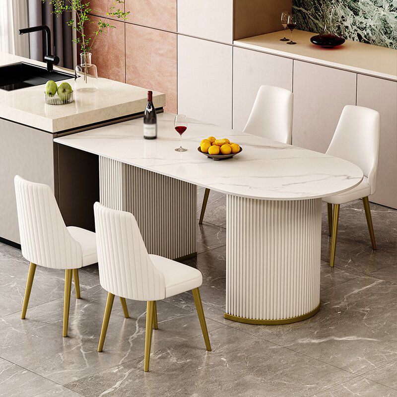 Sintered Stone Top Kitchen Table for Restaurant Luxury White Table with Double Pedestal Clearhalo 'Dining Tables & Seating' 'Dining Tables' 'dining_table' 'furn' 'furn_dining_table' 'Furniture' 'furniture_dining_table' 'Kitchen & Dining Furniture' 'kitchen' 'kitchen_dining_table' 1200x1200_9c28cc24-7a54-4fa1-af43-fe2ff1c85891