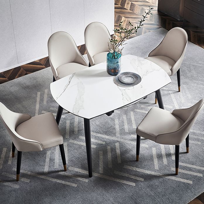 Simplicity Style Round Dining Table Stone Drop-Leaf Dinner Table with 4 Legs Clearhalo ' dining_table' 'Dining Tables & Seating' 'Dining Tables' 'furn' 'furn_dining_table' 'Furniture' 'furniture_dining_table' 'Kitchen & Dining Furniture' 'kitchen&dining_furn' 'kitchen' 'kitchen_dining_table' 1200x1200_9c290b89-3741-4b96-b3b2-5740300b6413