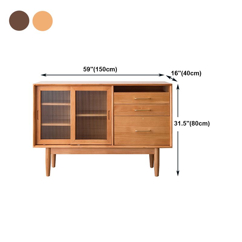 Glam Style Sideboard Glass Sliding Doors Pinewood Top Cupboard for Kitchen Clearhalo 'buffet_sideboard' 'Buffets & Sideboards' 'furn' 'furn_buffet_sideboard' 'Furniture' 'Kitchen & Dining Furniture' 1200x1200_9c296929-ee7b-4763-b443-8cb8df27d55b