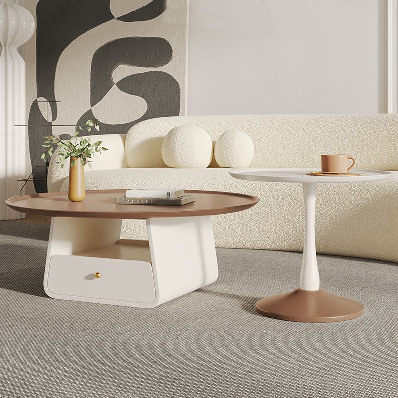 Piedistallo tavolino da caffè a 2 pezzi Set moderno tavolo da cocktail top rotondo con archiviazione