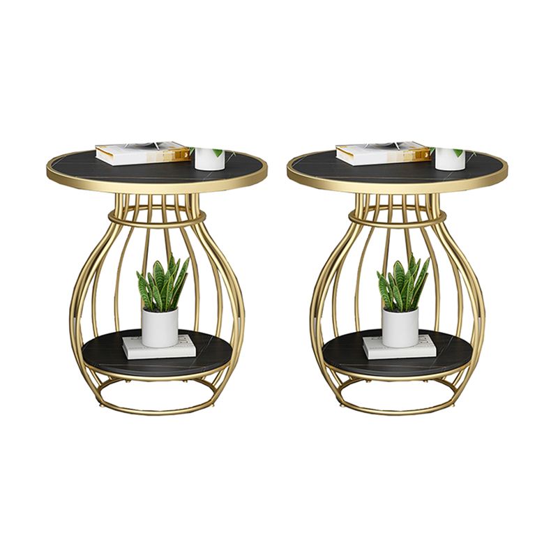 Modern Round Slate Top Side Table Steel Frame End Table with Shelf