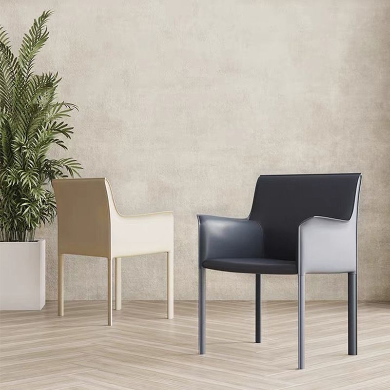 Moderne stijl armstoel leer stevige achterste eetkamerstoel voor thuisgebruik