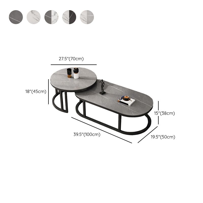 Oval Coffee Table Slate Nesting Coffee Table Set with Black Legs Clearhalo 'Coffee & Accent Tables' 'Coffee Tables' 'coffee_tables' 'furn' 'furn_coffee_tables' 'Furniture' 'Living Room Furniture' 1200x1200_9c35ee65-4557-4a83-b892-5f917a9d069b