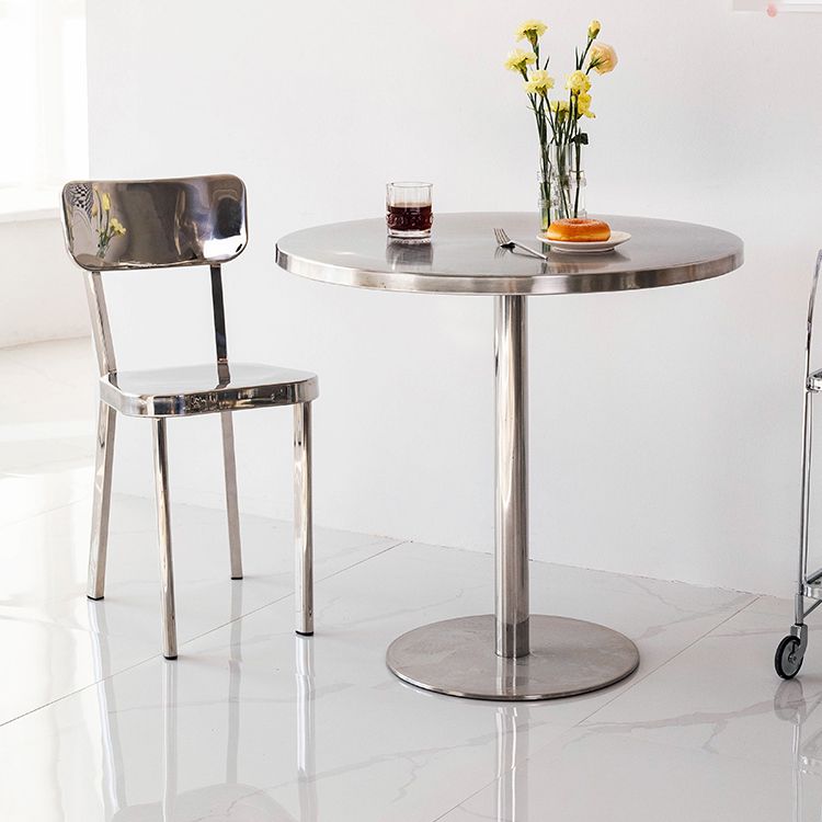 Metal Contemporary Sliver Dining Table Stainless Steel Dining Table with Pedestal Base Clearhalo ' dining_table' 'Dining Tables & Seating' 'Dining Tables' 'furn' 'furn_dining_table' 'Furniture' 'furniture_dining_table' 'Kitchen & Dining Furniture' 'kitchen&dining_furn' 'kitchen' 'kitchen_dining_table' 1200x1200_9c39614a-f818-45e4-85aa-e19372a58391