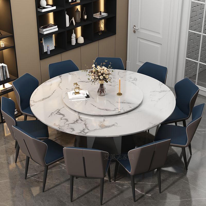 Marble Round Dining Table Contemporary Style Dining Site Table with Turntable