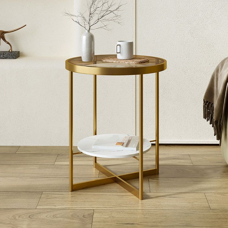 21.65 "背の高い鉄の十字形の脚エンドテーブルラウンドガラス上部テーブル