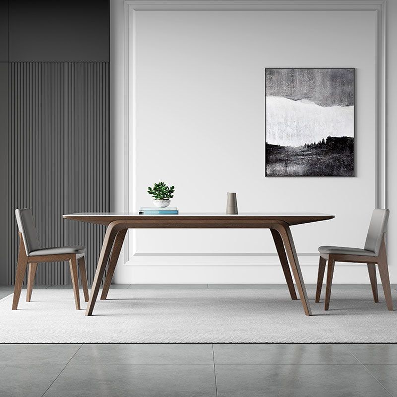 Mesa de comedor rectangular industrial Mesa de piedra sinterizada con patas de madera