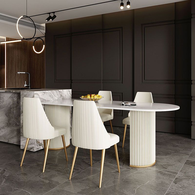 Traditional Luxury Dining Table White Sintered Stone Double Pedestal Table for Kitchen Clearhalo ' dining_table' 'Dining Tables & Seating' 'Dining Tables' 'furn' 'furn_dining_table' 'Furniture' 'furniture_dining_table' 'Kitchen & Dining Furniture' 'kitchen&dining_furn' 'kitchen' 'kitchen_dining_table' 1200x1200_9c451c45-ded7-4467-a4e4-f76f0483f20b