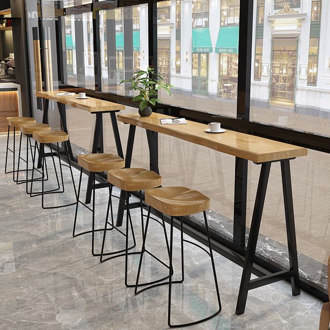Light Brown Modern Style Bar Table in Solid Wood and Iron Cafe Bar Table, Only Table Clearhalo 'Bar Furniture' 'Bar Tables' 'bar_tables' 'furn' 'furn_bar_tables' 'Furniture' 'furniture_bar_tables' 'Kitchen & Dining Furniture' 1200x1200_9c49e4f7-dae3-47d4-ab0c-696007df536a