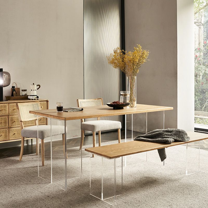 Mesa moderna de madera de roble para mesa de comedor rectangular de restaurantes con pedestal doble acrílico