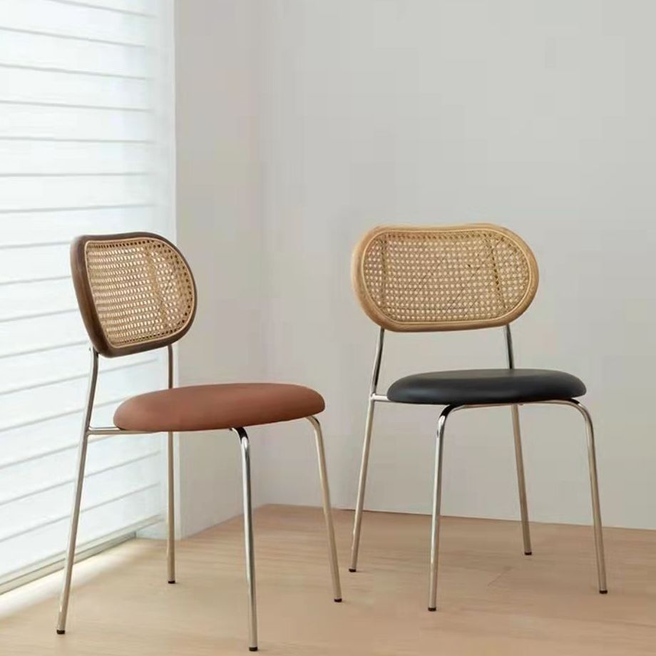 Silla de comedor de caña contemporánea para comedor de cuero falso