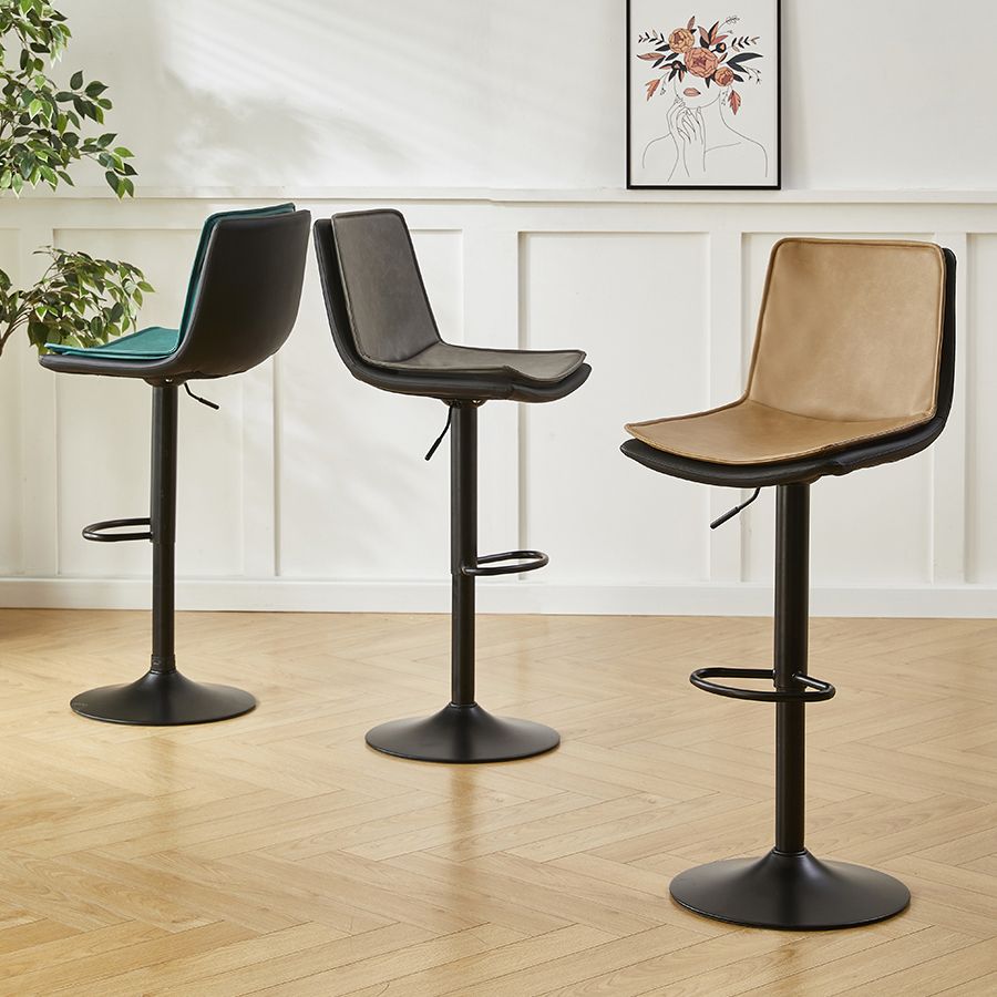 Contemporary Style Leather Adjustable Swivel Bar Stool with Metal Leg