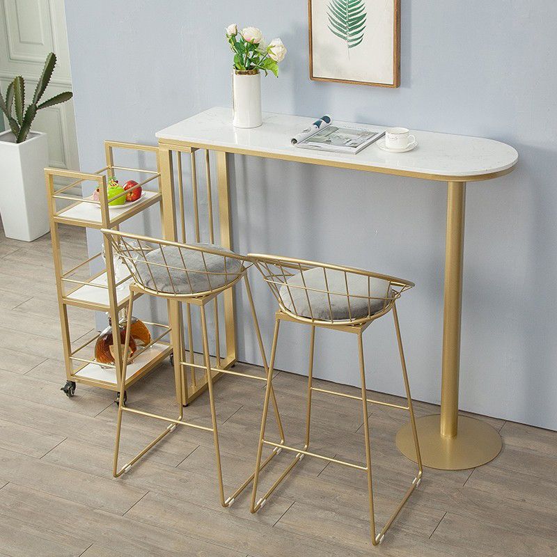 Glam Iron Bar Dining Table with White Stone Top Indoor Bistro Table Fixed Table Clearhalo 'Bar Furniture' 'Bar Tables' 'bar_tables' 'furn' 'furn_bar_tables' 'Furniture' 'furniture_bar_tables' 'Kitchen & Dining Furniture' 1200x1200_9c57b46b-07ea-45f4-b304-f775edab9302