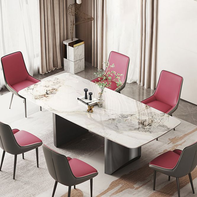 Rectangle Double Pedestal Table Modern Stone Top Black Base Dining Site Table Clearhalo 'Dining Tables & Seating' 'Dining Tables' 'dining_table' 'furn' 'furn_dining_table' 'Furniture' 'Kitchen & Dining Furniture' 1200x1200_9c58bfa1-a548-44a9-a032-805af87d1636