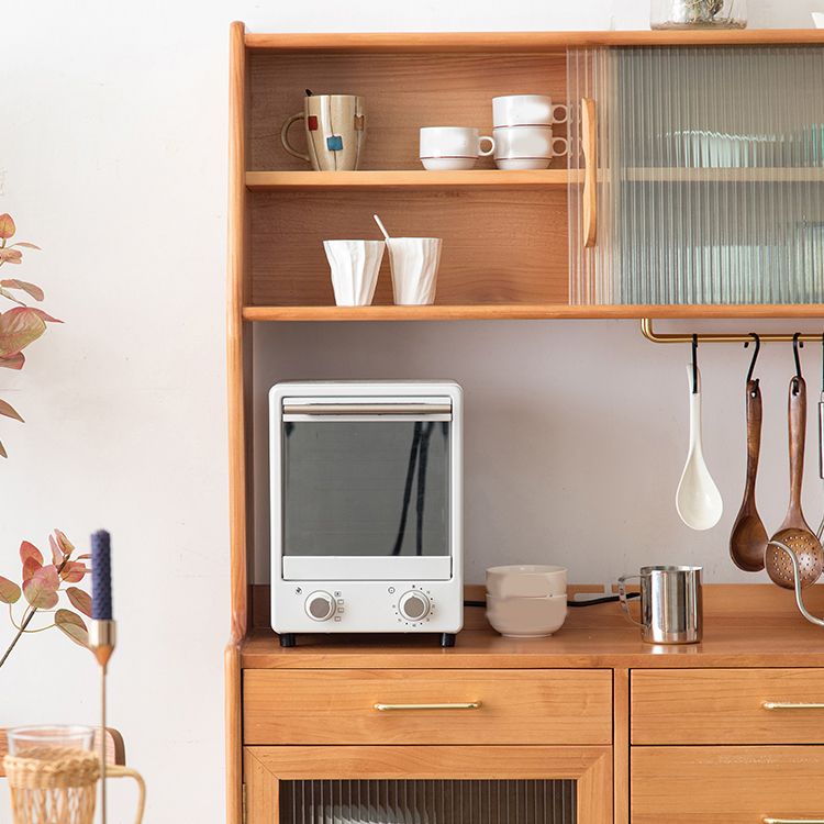 Modern Sideboard Pine Solid Wood Sliding Doors Buffet Table with 4 Drawers and 3 Doors Clearhalo 'buffet_sideboard' 'Buffets & Sideboards' 'furn' 'furn_buffet_sideboard' 'Furniture' 'Kitchen & Dining Furniture' 1200x1200_9c59e8aa-4818-4454-b45e-74b1100c81c7