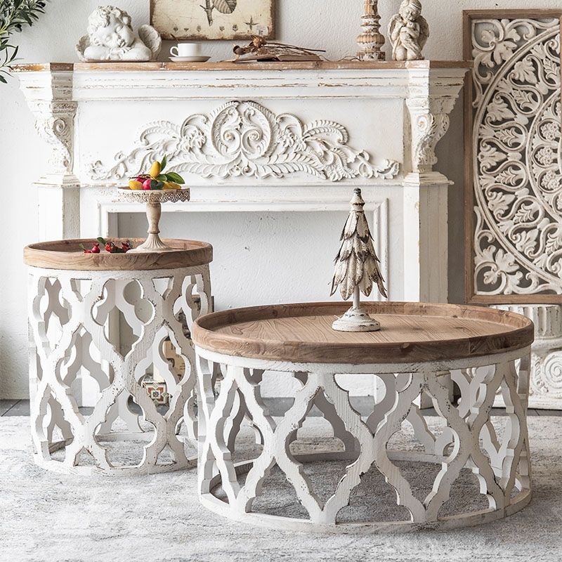 Drum Shaped Coffee Table French Country Distressed Wood Cocktail Table Clearhalo 'Coffee & Accent Tables' 'Coffee Tables' 'coffee_tables' 'furn' 'furn_coffee_tables' 'Furniture' 'Living Room Furniture' 1200x1200_9c604fbf-dfd4-4d7f-ba70-28df30e2a522