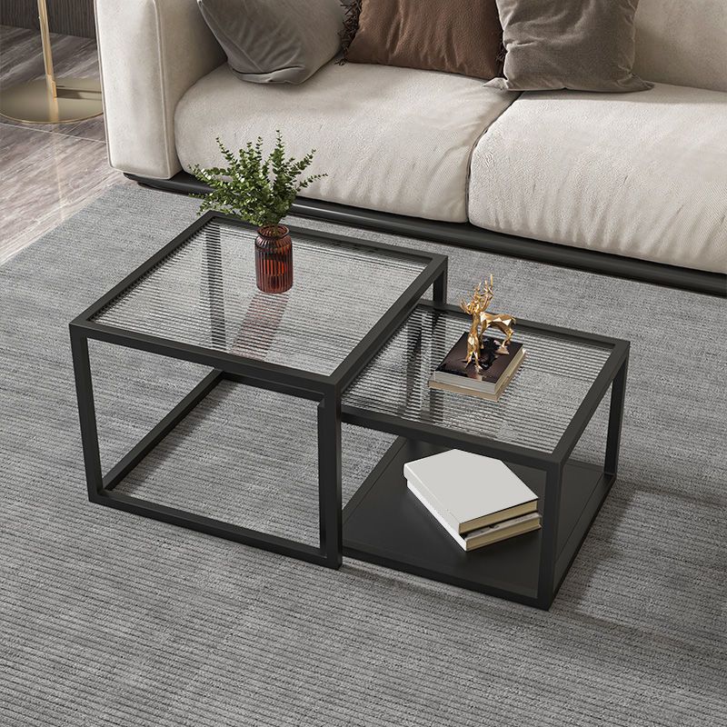 Square Nesting Coffee Table Modern Glass Top Frame Cocktail Table Clearhalo 'Coffee & Accent Tables' 'Coffee Tables' 'coffee_tables' 'furn' 'furn_coffee_tables' 'Furniture' 'Living Room Furniture' 1200x1200_9c6139de-6005-454c-9ca8-47a1813fafc4