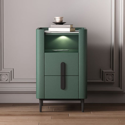 2 - Schublade Nachttisch mit Regal 21,65 "hoher Stein/Leder -Nachttisch