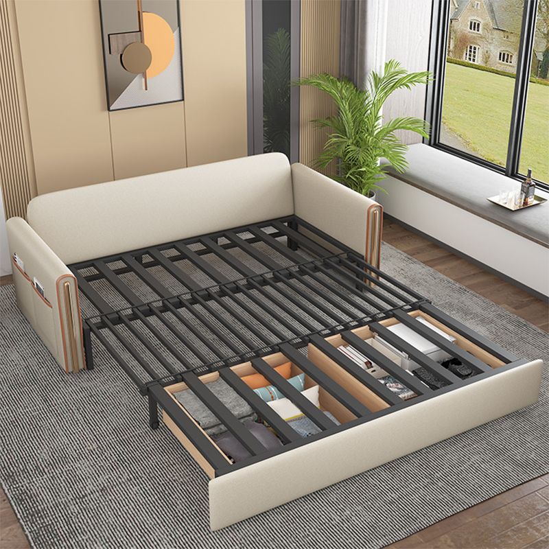 Beige 31.49 "divano letto largo glam divano in pelle finta con cuscino incluso