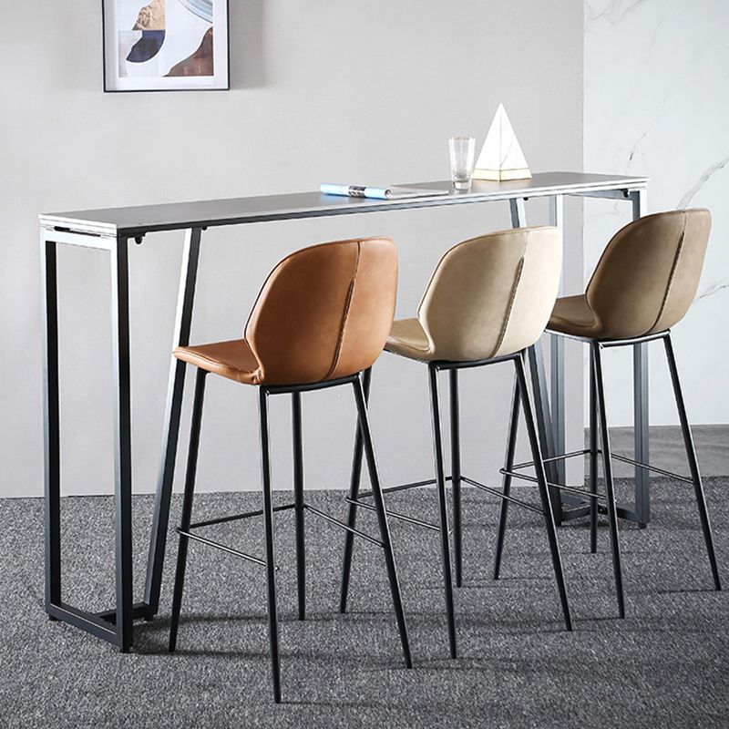 Industrial Grey Stone Pub Bar Table Indoor Iron Bar Dining Table with Double Pedestal Clearhalo 'Bar Furniture' 'Bar Tables' 'bar_tables' 'furn' 'furn_bar_tables' 'Furniture' 'furniture_bar_tables' 'Kitchen & Dining Furniture' 1200x1200_9c69e8ee-a6dd-48d5-abf5-54a18dd4883e