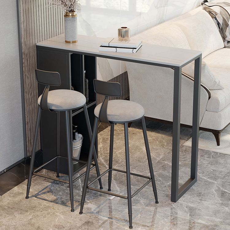 Modern Rectangle Bar Dining Table Stone and Metal Bar Table with Storage Base