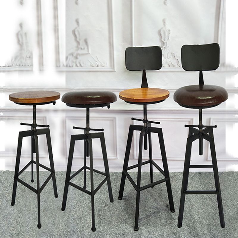 Industrial Metal Barstool Faux Leather Upholstered Counter Stool in Matte Finish