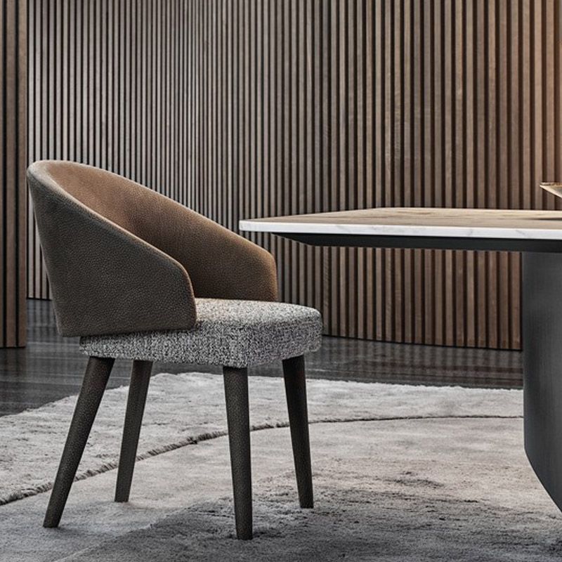 Contemporary Arm Chair Faux Leather Solid Back Dining Room Chair for Indoor