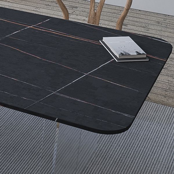 Contemporary Rectangle Dining Table Sintered Stone Dining Table with Clear Acrylic Double Pedestal Clearhalo ' dining_table' 'Dining Tables & Seating' 'Dining Tables' 'furn' 'furn_dining_table' 'Furniture' 'furniture_dining_table' 'Kitchen & Dining Furniture' 'kitchen&dining_furn' 'kitchen' 'kitchen_dining_table' 1200x1200_9c7497ca-76e5-4330-bdbf-743c59d69b3e