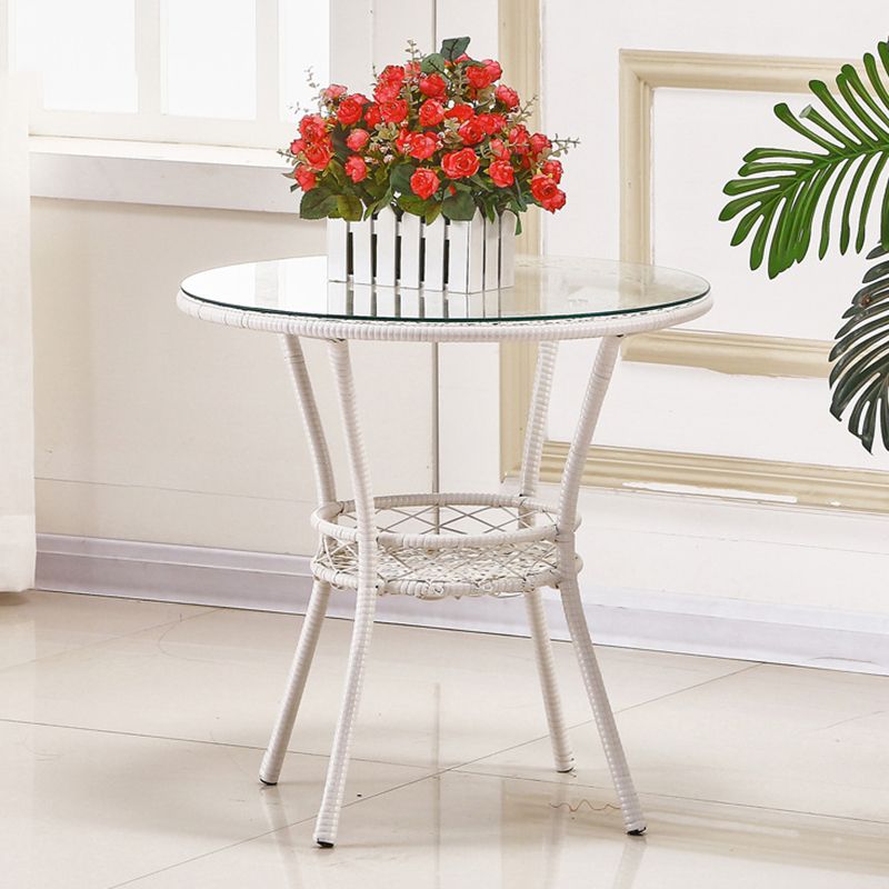 4 Legs Single Coffee Table Glass Modern with Shelf Cocktail Table