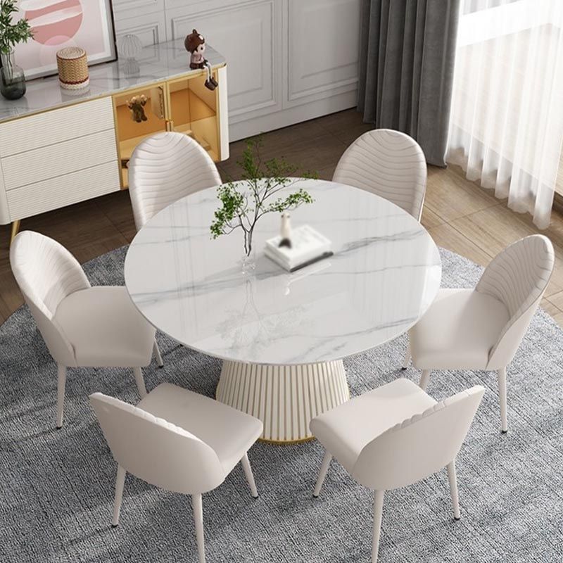 Modern Round Dinette Table Metal Base Pedestal Stone Top Dining Table in White Clearhalo 'Dining Tables & Seating' 'Dining Tables' 'dining_table' 'furn' 'furn_dining_table' 'Furniture' 'furniture_dining_table' 'Kitchen & Dining Furniture' 'kitchen' 'kitchen_dining_table' 1200x1200_9c7828bb-4d39-4202-801d-cc7cbec72fa1