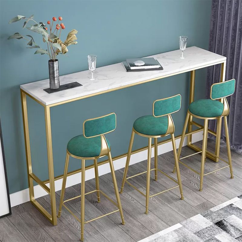 Glam Bar Height Table White Faux Marble Top Bistro Bar Table with Metal Base Clearhalo 'Bar Furniture' 'Bar Tables' 'bar_tables' 'furn' 'furn_bar_tables' 'Furniture' 'Kitchen & Dining Furniture' 1200x1200_9c79d40e-0a7f-46b3-9f84-742e5eba350a