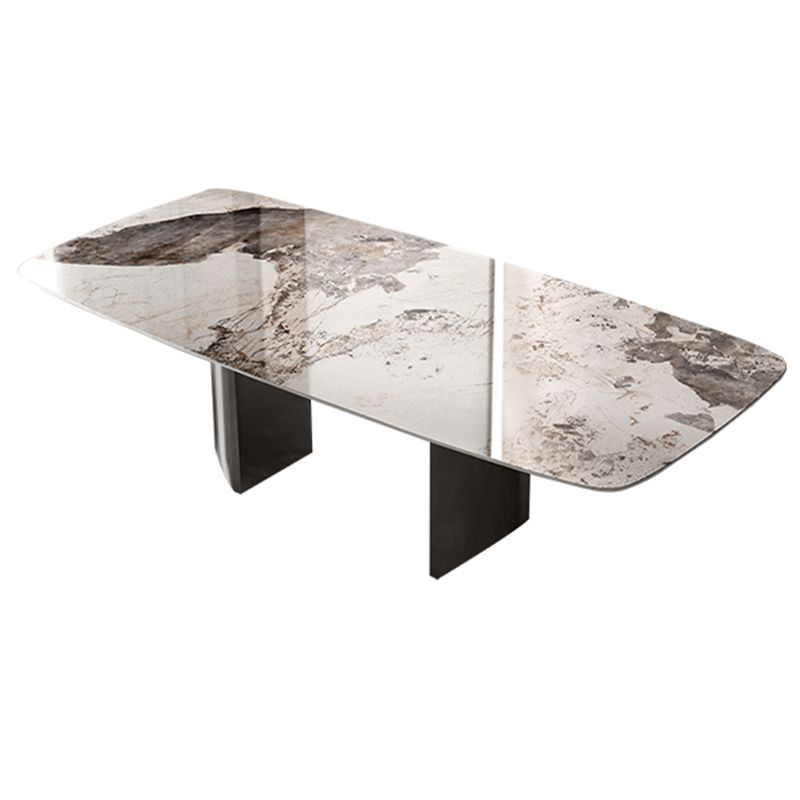 Industrial Double Pedestal Dining Table Rectangle Stone Top Dining Room Table Clearhalo 'Dining Tables & Seating' 'Dining Tables' 'dining_table' 'furn' 'furn_dining_table' 'Furniture' 'Kitchen & Dining Furniture' 1200x1200_9c7b6556-84f3-4bec-aab5-f0f0ea0d6527