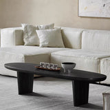Modern Black Solid Wood Coffee Table with Wooden Base Bunching Tables
