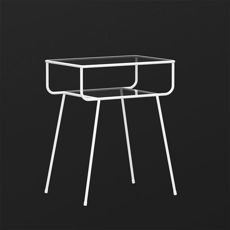 Mesa lateral contemporánea vidrio 4 patas con mesa final de doble nivel rectangular de almacenamiento