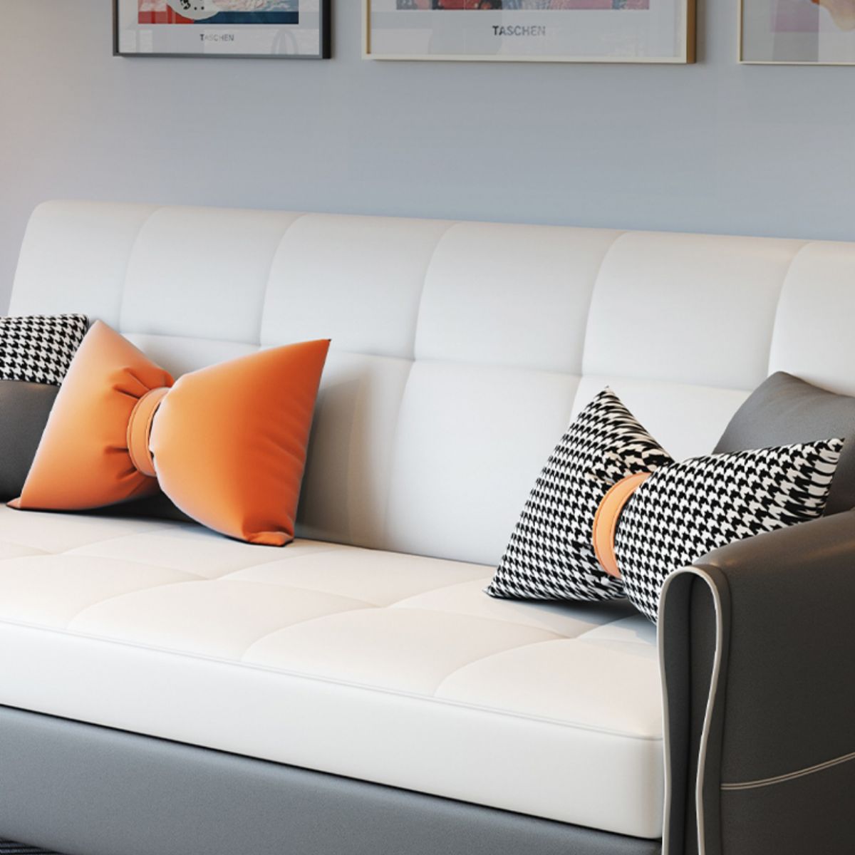 Faux leather Sleeper Sofa Gray 33.46" Wide Sofa Bed with Wheels