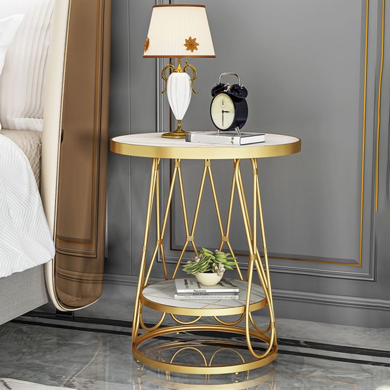 Frame Gold/black Metal Base Design Rock Sheet White/black Top Round Side Table