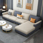Faux Leather Square Arm Sofa Glam Grey and Beige Sofa Chaise