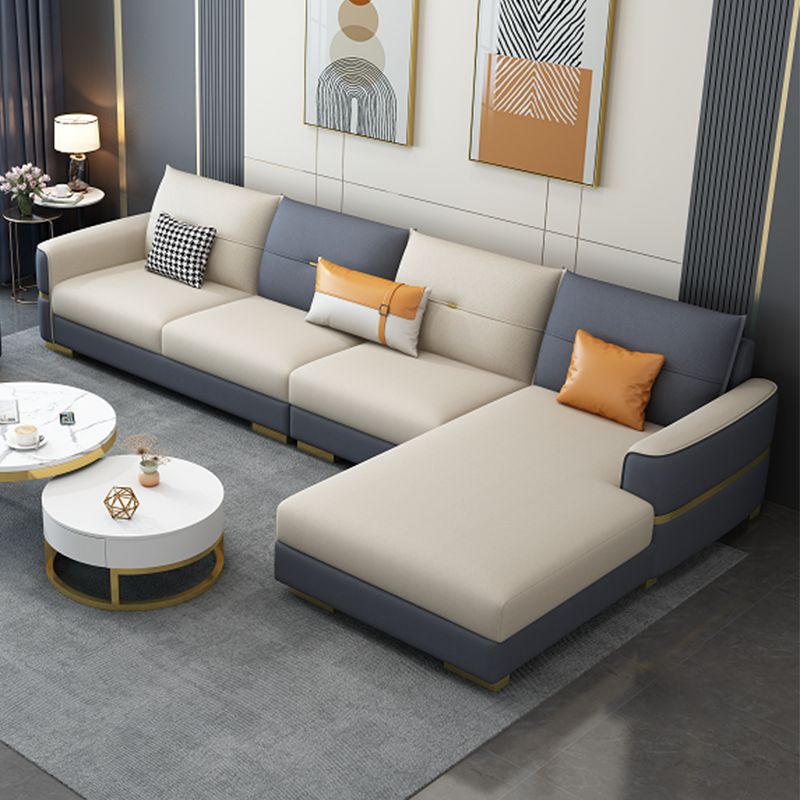 Faux Leather Square Arm Sofa Glam Grey and Beige Sofa Chaise Clearhalo 'furn' 'furn_sectionals' 'Furniture' 'Living Room Furniture' 'Sectionals' 1200x1200_9c8e8b42-4d9b-43b5-907f-e66cd9ccb52e