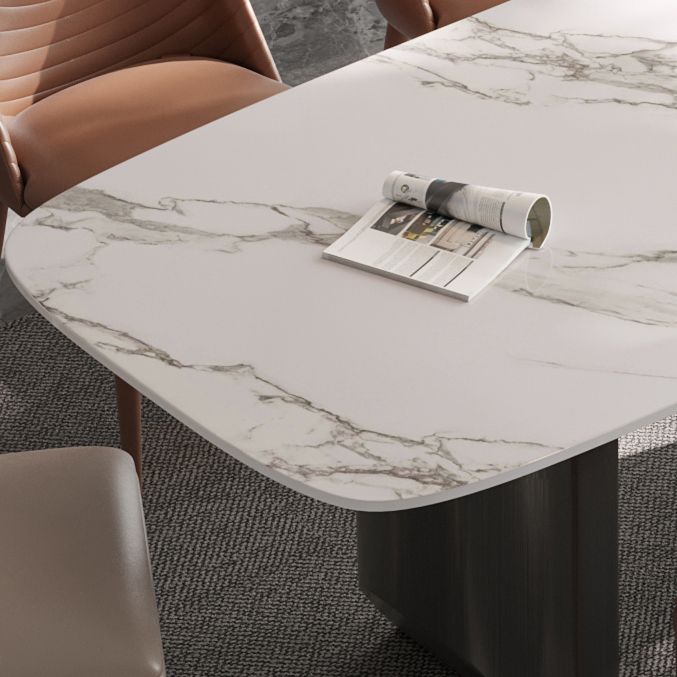 Luxury Double Pedestal Dining Table Sintered Stone Dining Room Desk Clearhalo 'Dining Tables & Seating' 'Dining Tables' 'dining_table' 'furn' 'furn_dining_table' 'Furniture' 'Kitchen & Dining Furniture' 1200x1200_9c9041fb-18c9-465c-95d1-addc0714b3b9