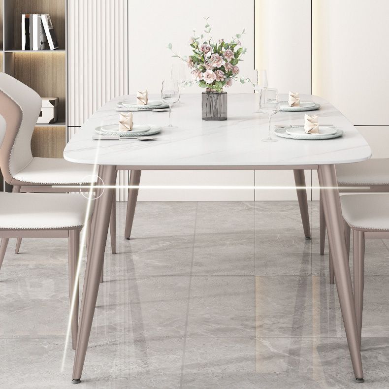 Glam Dinette Table Rectangle Stone Dining Room Table in White