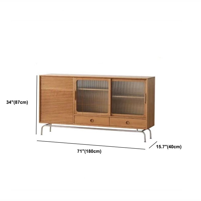 Credenza naturale a 2 tradri di legno moderna Credenza naturale con porta di vetro