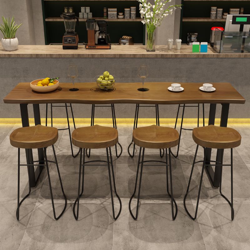 Industrial Bar Height Table Solid Wood Top Bistro Bar Table with Sled Base
