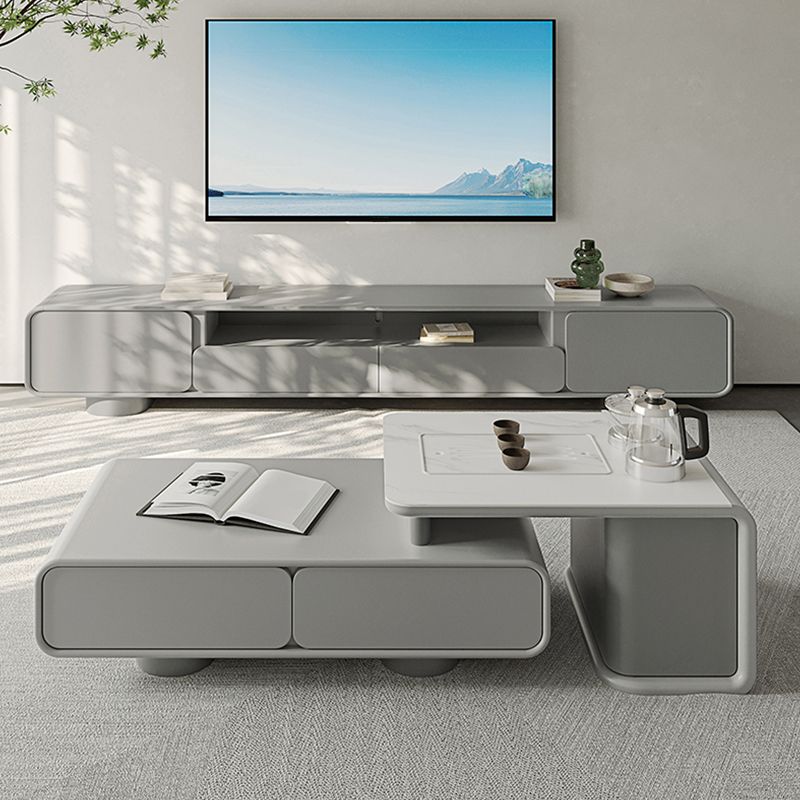 Grijze houten mediaconsole Moderne tv-console met open opbergruimte