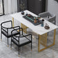 Glam Stone Dining Table Rectangle Iron Table with Golden Double Pedestal Table Clearhalo 'Dining Tables & Seating' 'Dining Tables' 'dining_table' 'furn' 'furn_dining_table' 'Furniture' 'furniture_dining_table' 'Kitchen & Dining Furniture' 'kitchen' 'kitchen_dining_table' 1200x1200_9ca62c71-b837-47a0-b287-9ae342b23f67