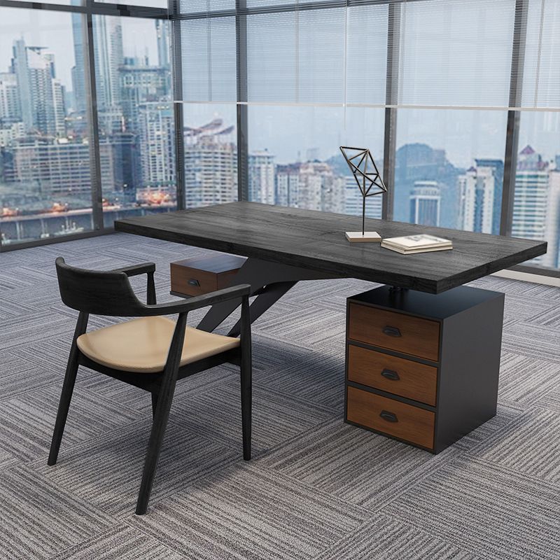 Black Writing Desk Modern Style Solid Wood Top Metal Legs with Drawers Clearhalo 'furn' 'furn_office_desk' 'Furniture' 'Office Desks' 'Office Furniture' 'office_desk' 1200x1200_9ca94d87-9e5f-4eac-ada9-6068e75e897d