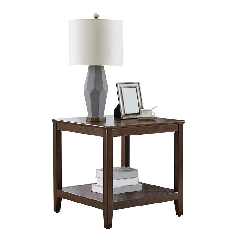 Table d'appoint supérieur carré / rectangle moderne Table de bout à 4 jambes en bois avec étagère
