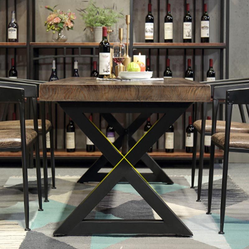Industrial Coffee Shop Dining Table Rectangle Wood and Metal Base Dining Table Clearhalo 'Dining Tables & Seating' 'Dining Tables' 'dining_table' 'furn' 'furn_dining_table' 'Furniture' 'Kitchen & Dining Furniture' 1200x1200_9cabe8d2-4b33-4419-9889-85af0b85c876