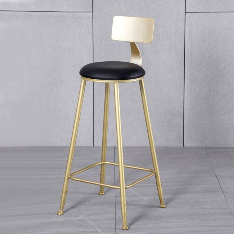 Glam Armless Backrest Counter Stool Iron Kitchen Bar Stool with Leather Cushion and Pedal Clearhalo 'Bar Furniture' 'Bar Stools' 'bar_stools' 'furn' 'furn_bar_stools' 'Furniture' 'furniture_bar_stools' 'Kitchen & Dining Furniture' 1200x1200_9cacccef-5a15-4c77-a318-0388779e975a