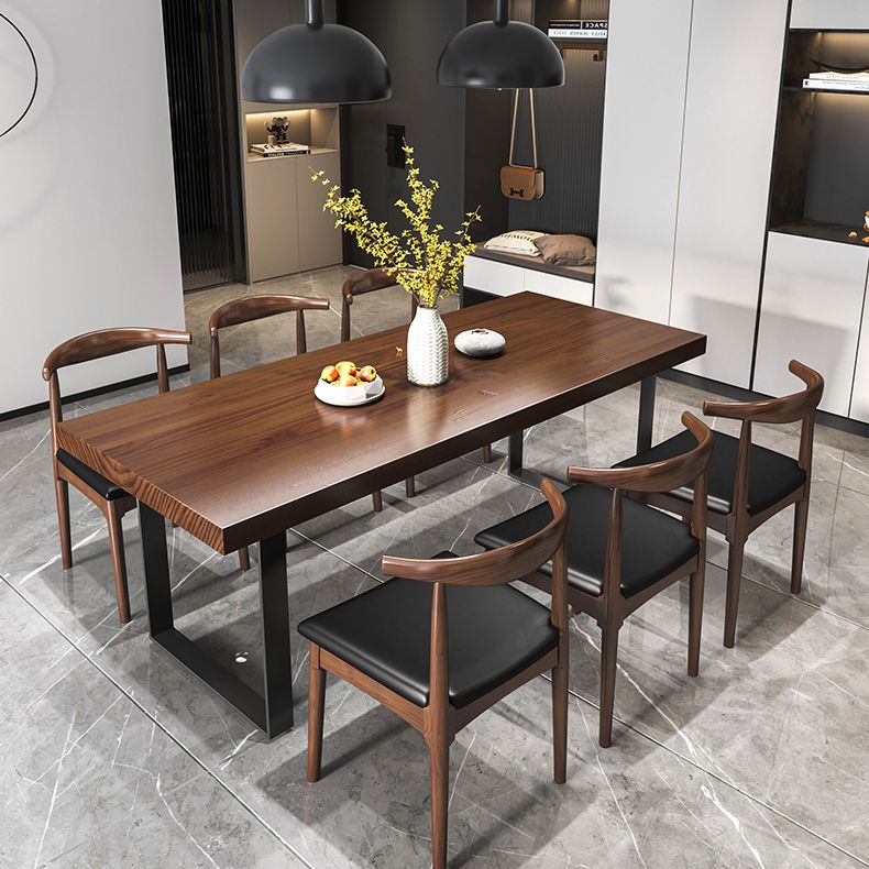 Modern Style Solid Wood Dining Table Rectangular Dining Table with Metal Base Clearhalo 'Dining Room Sets' 'Dining Tables & Seating' 'dining_room_set' 'furn' 'furn_dining_room_set' 'Furniture' 'furniture_dining_room_set' 'Kitchen & Dining Furniture' 'kitchen&dining_furn' 'kitchen' 1200x1200_9cad2e24-c3f7-4438-a381-f123bca84217
